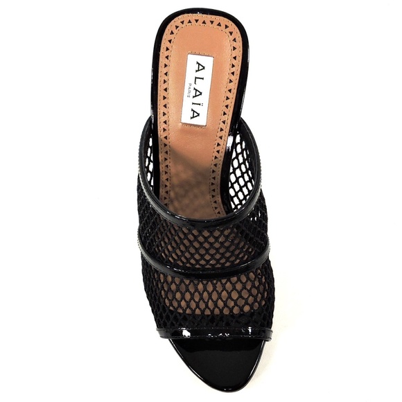 ALAIA 🇮🇹 WOMEN'S BLACK LEATHER AND FABRIC FASHION COMFORT MULES - Picture 6 of 9